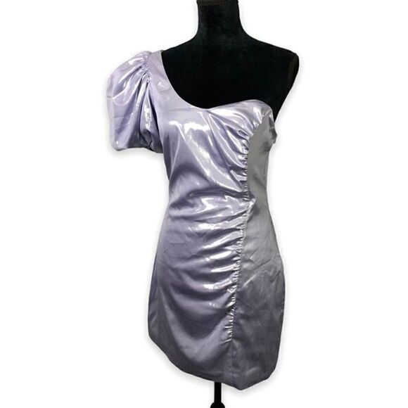 & Other Stories Metallic One-Shoulder Mini Dress in Lilac Purple Size 8 - Picture 2 of 11
